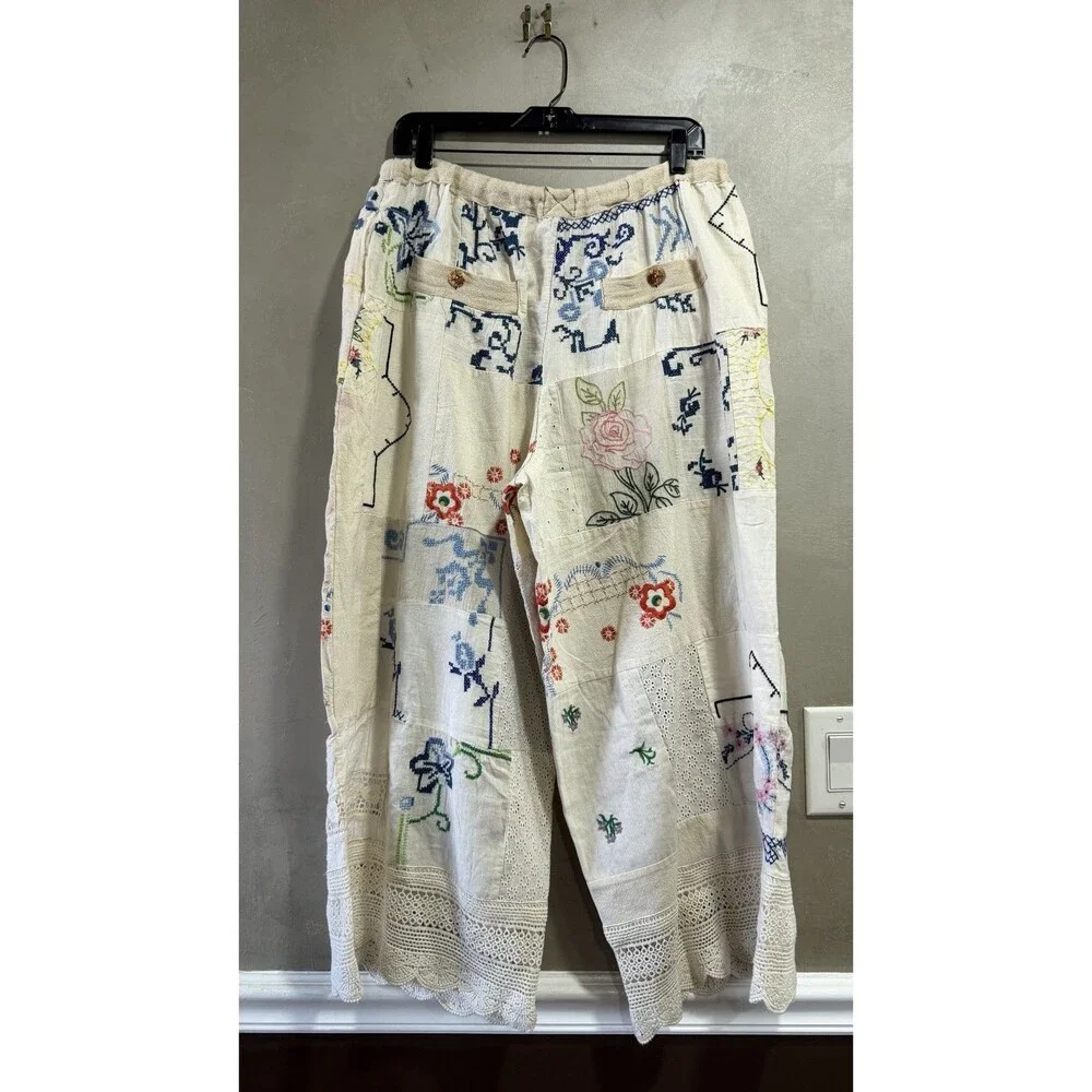 Free People Wallflower Pull-On Pants Embroidered Patchwork  M Flaw